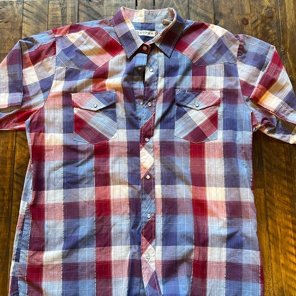 Roper Men's Blue and Red Plaid Shirt